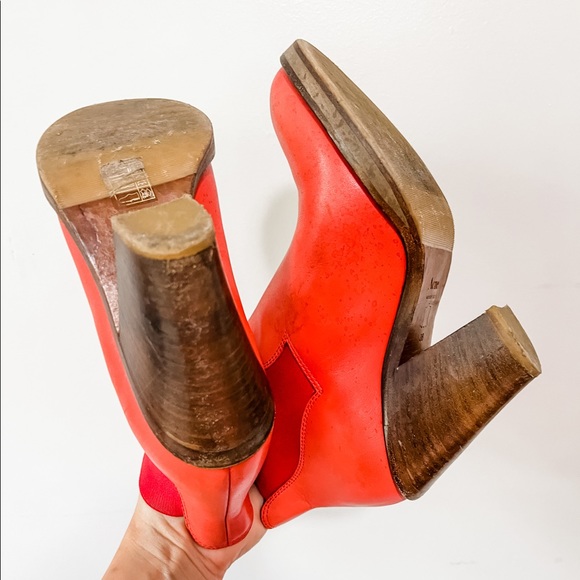 Acne Studios Star Boot Red Leather Heels Ankle Bootie - Picture 6 of 7